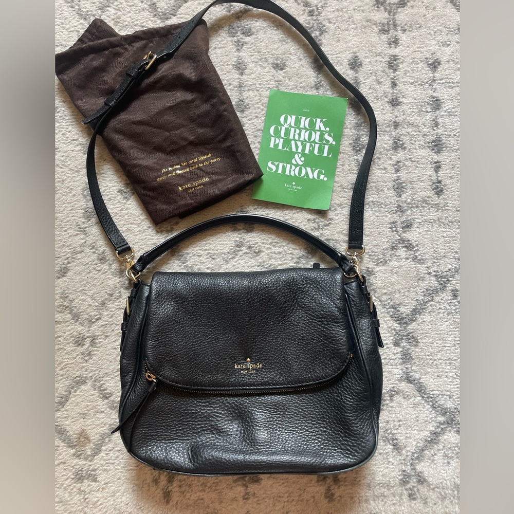 Kate Spade ♠️ Soft Black Pebble Leather Foldover Shoulder/Messenger Bag